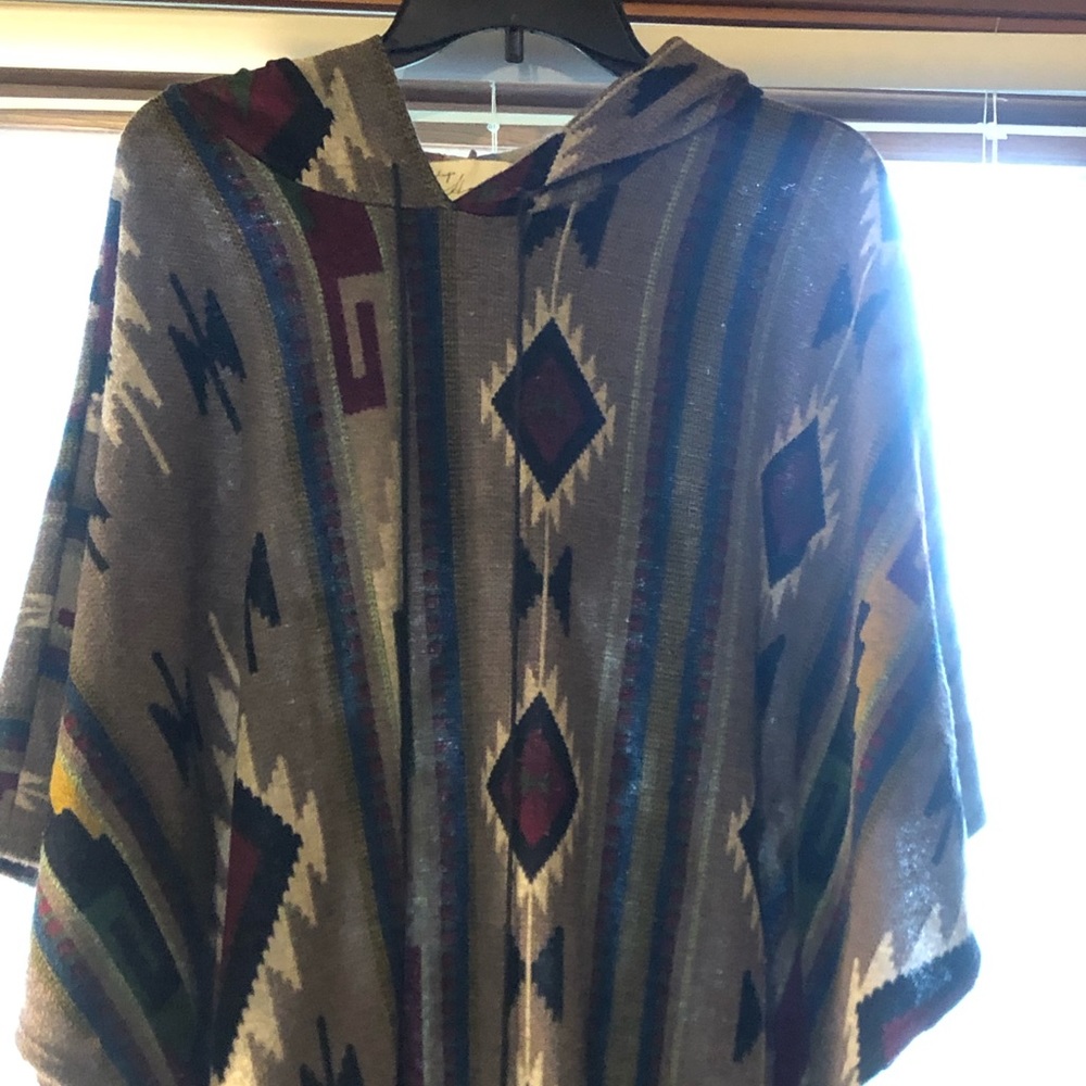 Hooded tribal print poncho